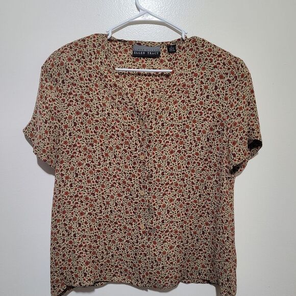 Ellen Tracy Women's Silk Red Floral Top - Picture 1 of 5